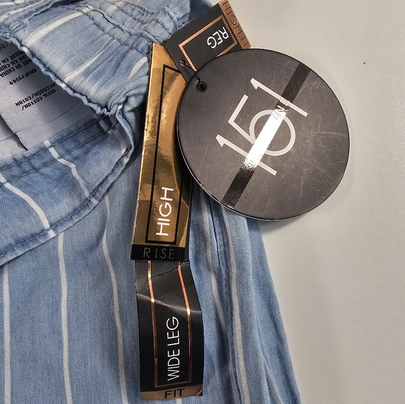 NWT High Rise Wide Leg 151 BLUE Striped 30x33 Medium M chambray Cotton Pants ^ - Picture 4 of 7